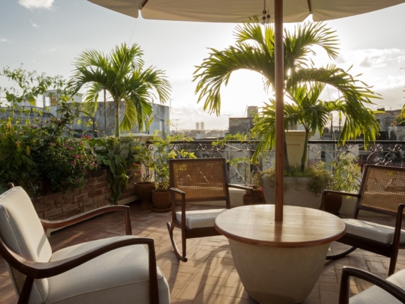 Colonial courtyard of a private house in Old Havana, used as a wedding celebration setting for Legal marriage in Cuba